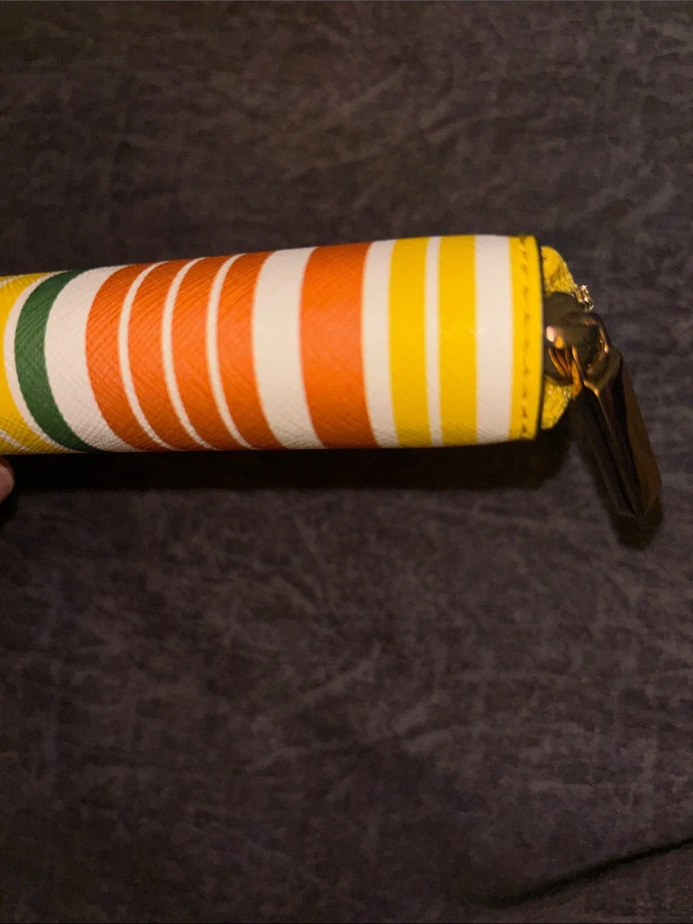 Tory Burch Yellow Orange Green Stripe Zip Wallet